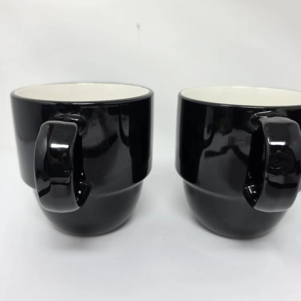 Coffee Cup Mug Stack Stackable Black Set of 2